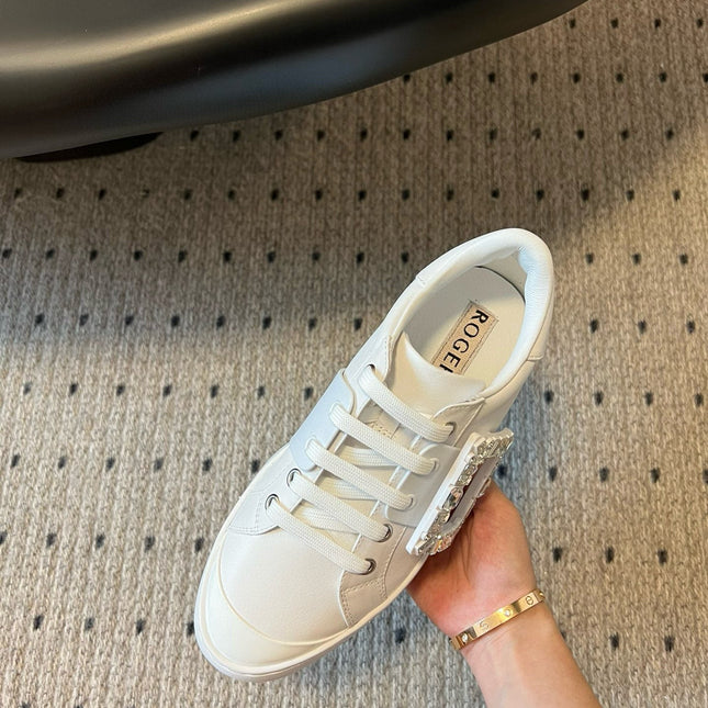VIV' SKATE SNEAKERS IN WHITE SMOOTH CALFSKIN CRYSTAL BUCKLE