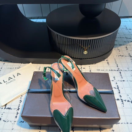 ALAIA HIGH SLINGBACK 25S 90 MM IN DARK GREEN CALFSKIN