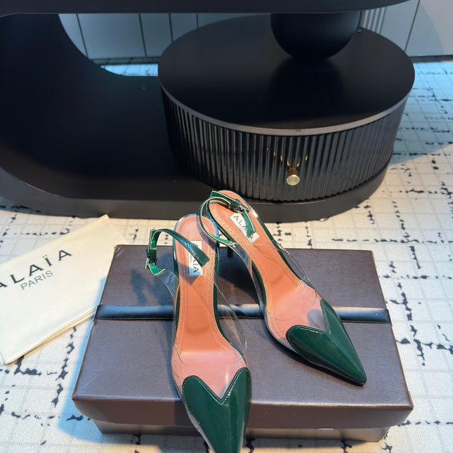 ALAIA HIGH SLINGBACK 25S 90 MM IN DARK GREEN CALFSKIN