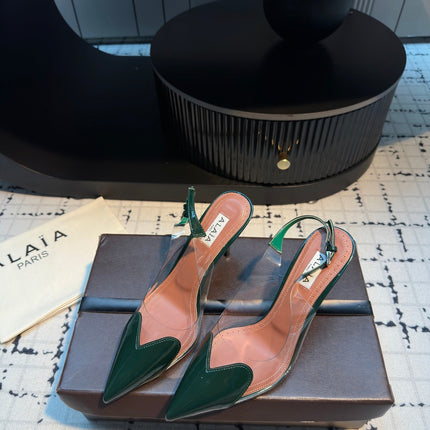 ALAIA HIGH SLINGBACK 25S 90 MM IN DARK GREEN CALFSKIN