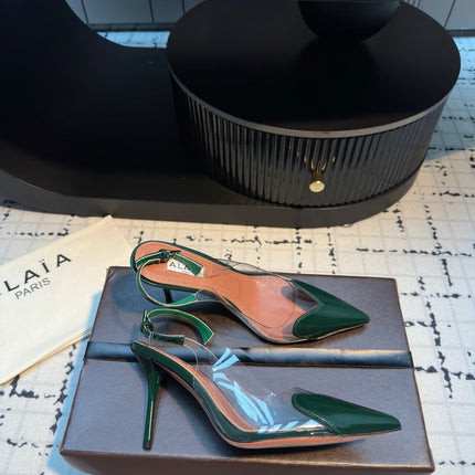 ALAIA HIGH SLINGBACK 25S 90 MM IN DARK GREEN CALFSKIN