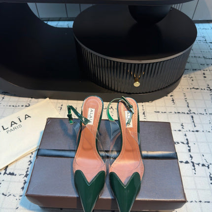ALAIA HIGH SLINGBACK 25S 90 MM IN DARK GREEN CALFSKIN