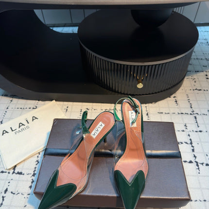 ALAIA HIGH SLINGBACK 25S 90 MM IN DARK GREEN CALFSKIN