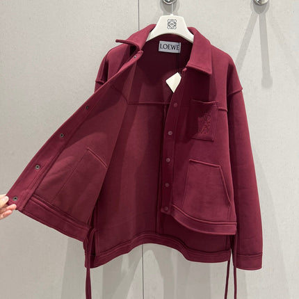 Loewe Logo Embroidered Jacket Burgundy Cotton