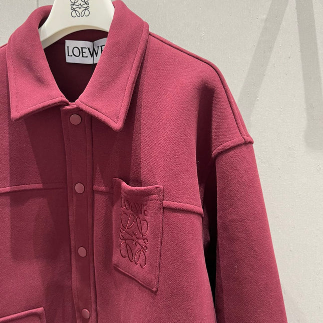 Loewe Logo Embroidered Jacket Burgundy Cotton
