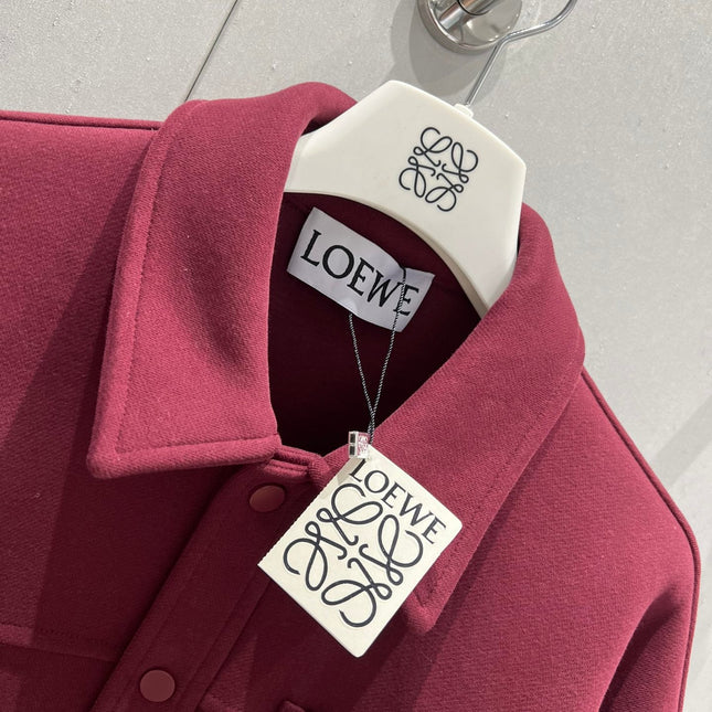 Loewe Logo Embroidered Jacket Burgundy Cotton