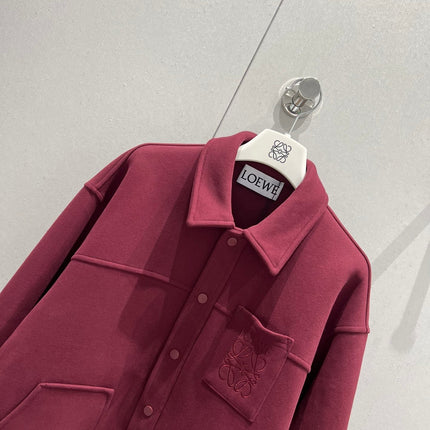 Loewe Logo Embroidered Jacket Burgundy Cotton