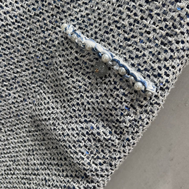 CC 25 Tweed Dress Gray Blue Woven Fabric