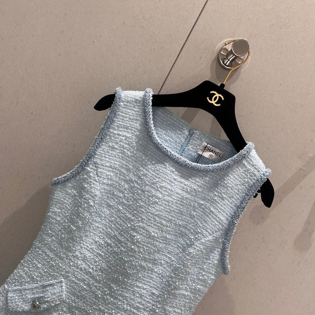 CC 25 Tweed Dress Blue Woven Fabric