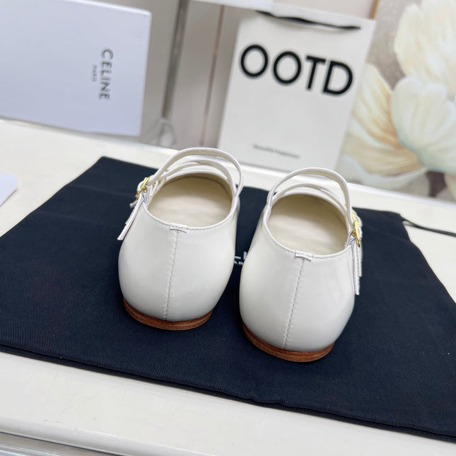 BALLET FLAT WITH CROSSOVER STRAP IN WHITE LAMBSKIN