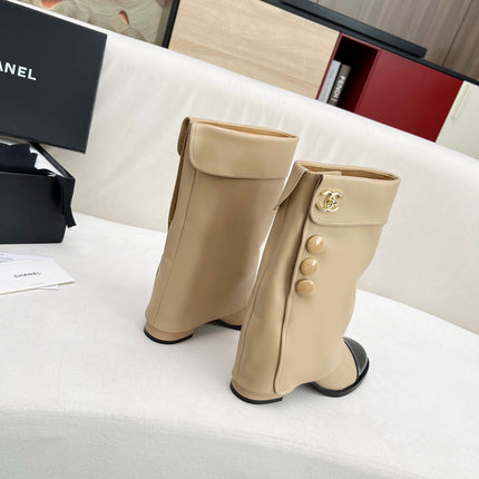 CC SHORT BOOTS 55 MM IN BEIGE CREAM LAMBSKIN WITH GOLD HARDWARE