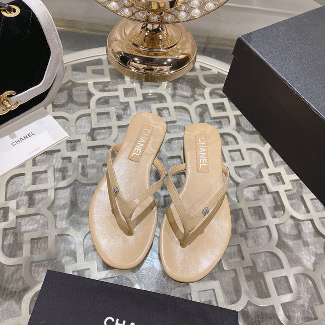 Double CC Flip  Flop Thongs Beige Cream Sheepskin