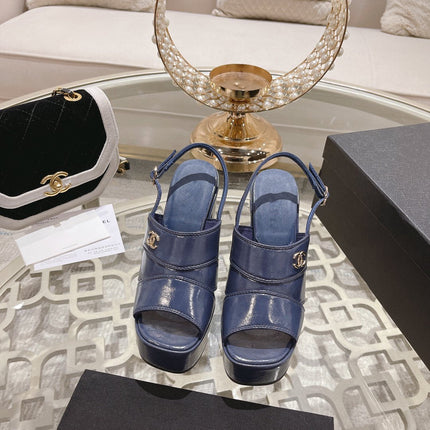 sandals blue patent crumpled lambskin