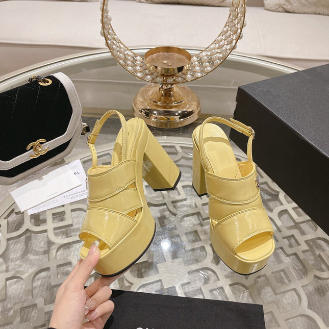sandals yellow patent crumpled lambskin