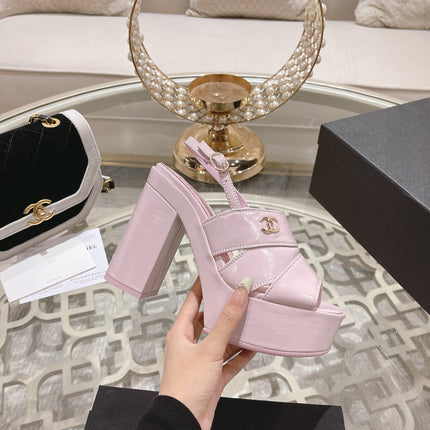 sandals pink patent crumpled lambskin