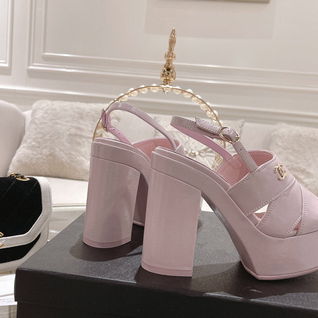 sandals pink patent crumpled lambskin