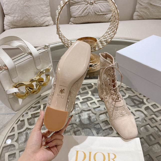 NAUGHTILY-D ANKLE BOOT NUDE BEIGE TRANSPARENT MESH AND SUEDE EMBROIDERED WITH ROSES MOTIF 35 MM