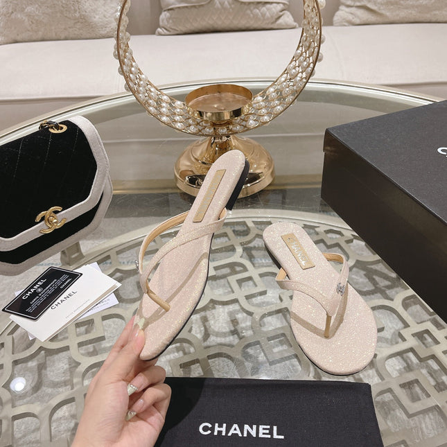 Double CC Rhinestone Flip  Flop Thongs White Sheepskin