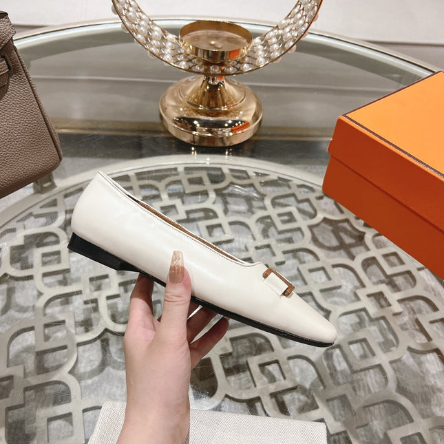 H - BUCKLE BALLET WHITE CALFSKIN
