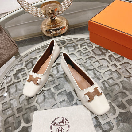 H - BUCKLE BALLET WHITE CALFSKIN