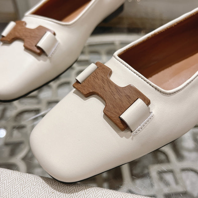 H - BUCKLE BALLET WHITE CALFSKIN