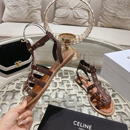 CLEA TRIOMPHE GLADIATOR SANDAL IN CHOCOLATE BROWN CALFSKIN - VEGETAL TANNING