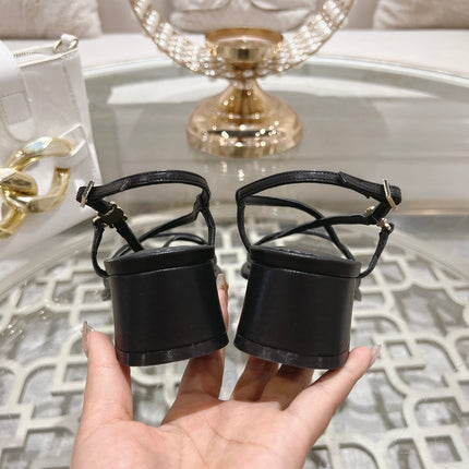 HIGH SANDAL 45MM IN BLACK LAMBSKIN