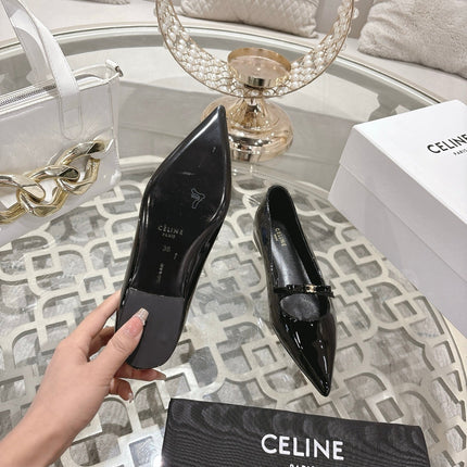 SUZY POINTY TOE BALLERINA IN BLACK PATENT CALFSKIN