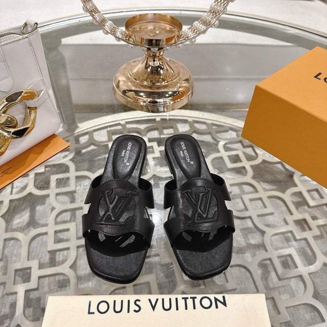 ISOLA FLAT SLIDE IN BLACK CALFSKIN