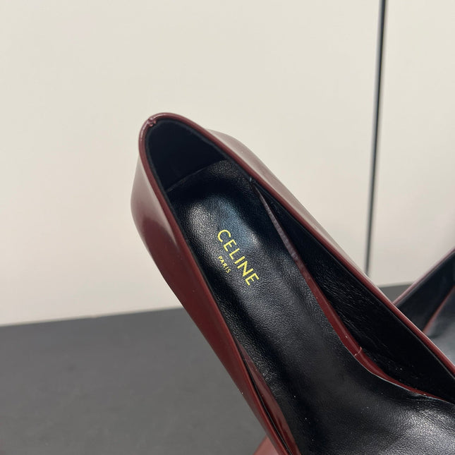 TRIOMPHE POINTED-TOE HIGH PUMPS IN BURGUNDY RED SHINY CALFSKIN