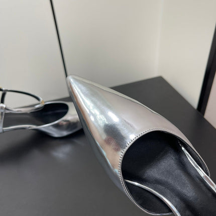 MORRAINE SLINGBACK PUMPS IN SILVER CALFSKIN