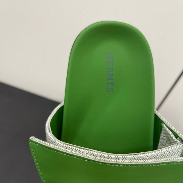 CHYPRE SANDAL GREEN MIX CREAM CALFSKIN