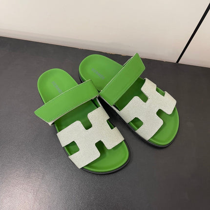 CHYPRE SANDAL GREEN MIX CREAM CALFSKIN