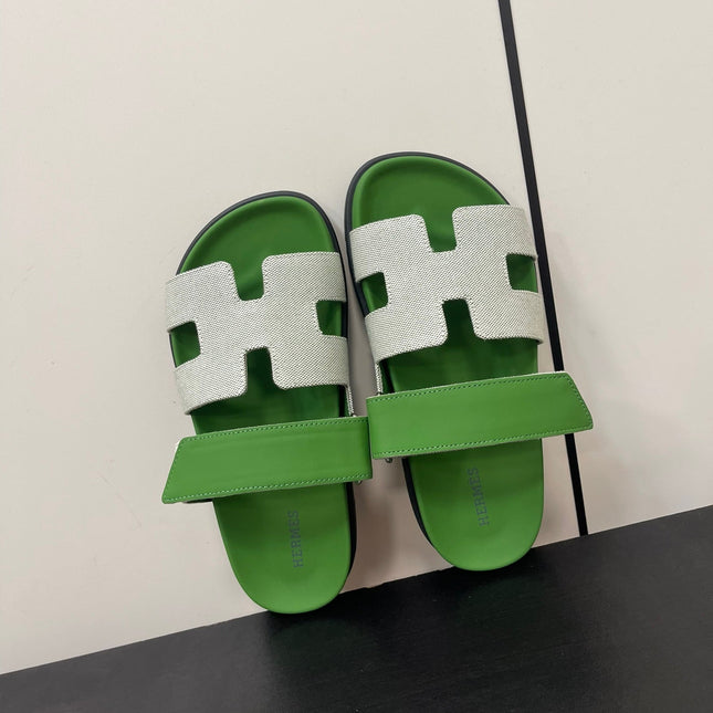 CHYPRE SANDAL GREEN MIX CREAM CALFSKIN