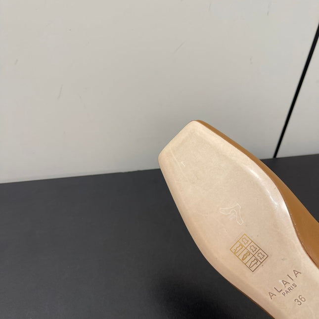 ALAIA BALLET FLATS IN COPPER BROWN SMOOTH CALFSKIN