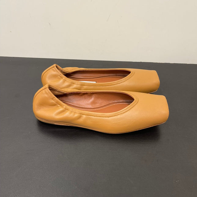 ALAIA BALLET FLATS IN COPPER BROWN SMOOTH CALFSKIN