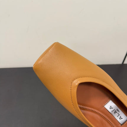 ALAIA BALLET FLATS IN COPPER BROWN SMOOTH CALFSKIN