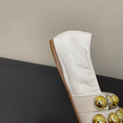 ALAIA BALLET FLATS IN WHITE GLOSSY CALFSKIN WITH GOLD HARDWARE