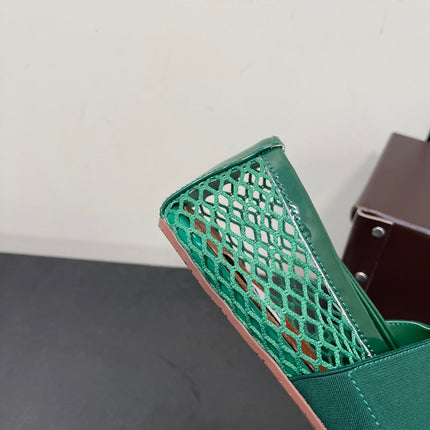 ALAIA BALLET FLATS IN COOL GREEN MESH FISHNET WITH GOLD HARDWARE