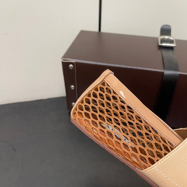 ALAIA BALLET FLATS IN COPPER BROWN MESH FISHNET WITH GOLD HARDWARE
