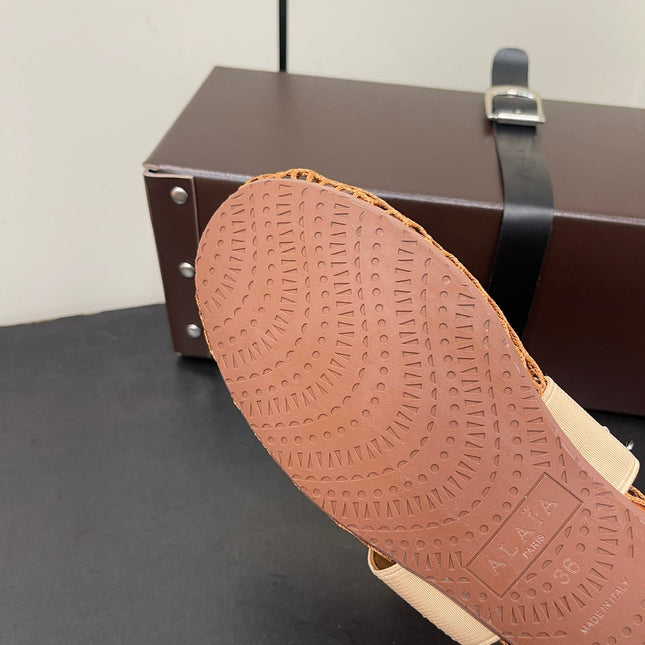 ALAIA BALLET FLATS IN COPPER BROWN MESH FISHNET WITH GOLD HARDWARE