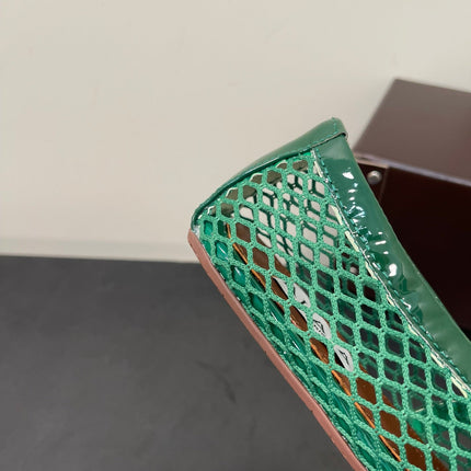 ALAIA BALLET FLATS IN COOL GREEN MESH FISHNET