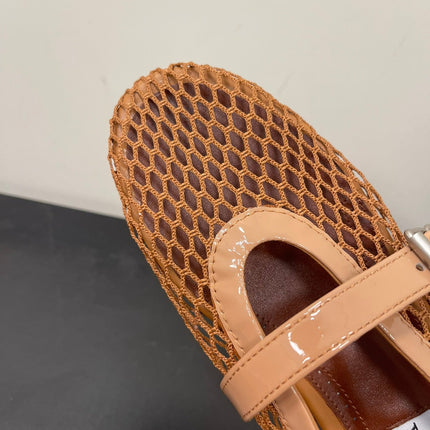 ALAIA BALLET FLATS IN COPPER BROWN MESH FISHNET