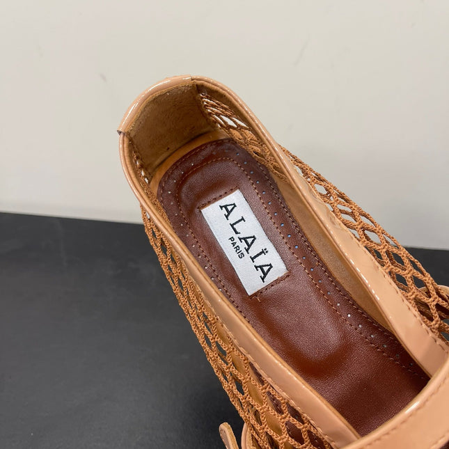 ALAIA BALLET FLATS IN COPPER BROWN MESH FISHNET