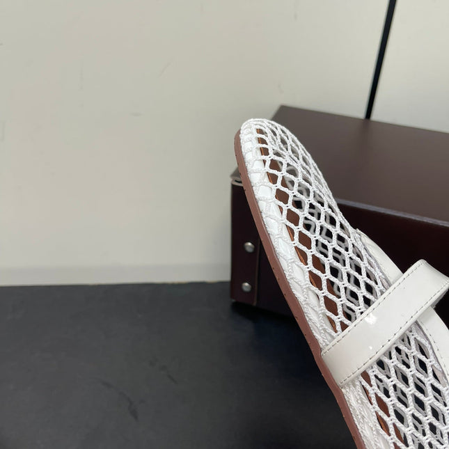 ALAIA BALLET FLATS IN WHITE MESH FISHNET