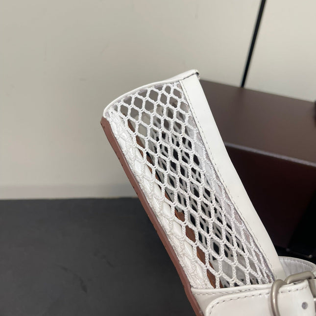 ALAIA BALLET FLATS IN WHITE MESH FISHNET