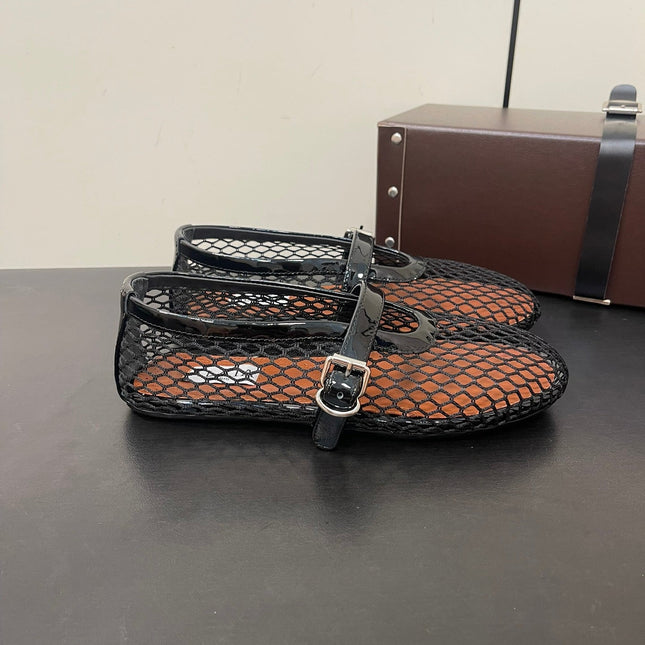ALAIA BALLET FLATS IN BLACK MESH FISHNET