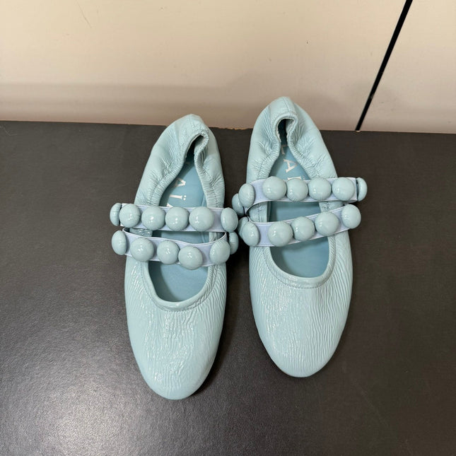 ALAIA SPHERE BALLET FLATS IN LIGHT BLUE LAMBSKIN