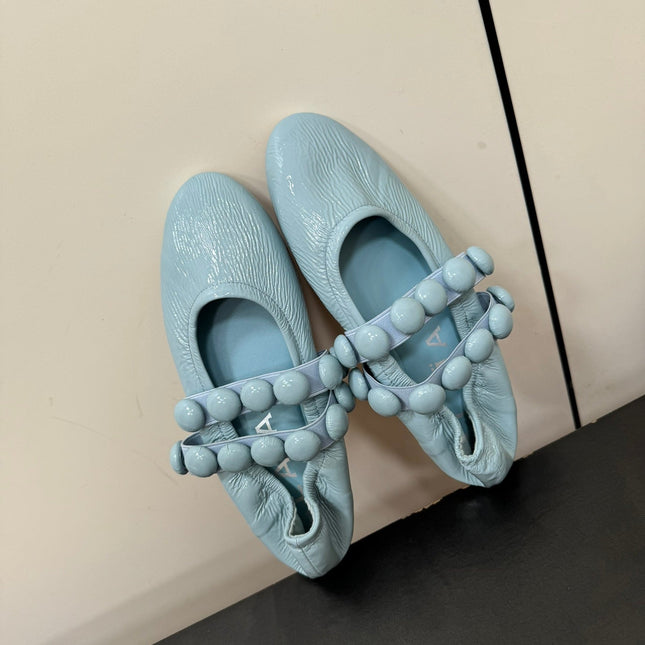ALAIA SPHERE BALLET FLATS IN LIGHT BLUE LAMBSKIN