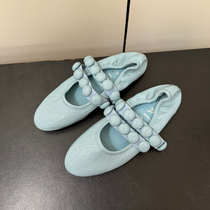 ALAIA SPHERE BALLET FLATS IN LIGHT BLUE LAMBSKIN